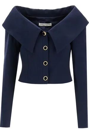Alessandra Rich Femme, Vestes, Bleu, Taille: 38 FR Blazer Épaules Dénudées en Laine