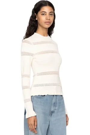 SEA Femme, Pulls, Blanc, Taille: 40 FR Haut Péplum Tricoté avec Col Haut