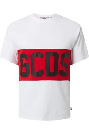 GCDS Homme, Tops, Blanc, Taille: XL T-shirt Blanc Oversize avec Bande Logo