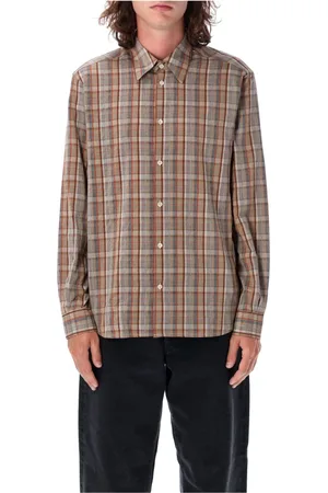 Sunflower Homme, Chemises, Multicolore, Taille: M Chemise à Carreaux Marron Clair à Boutons