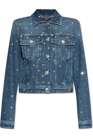 VERSACE Femme, Vestes, Bleu, Taille: 38 FR Veste en jean avec des appliqués scintillants