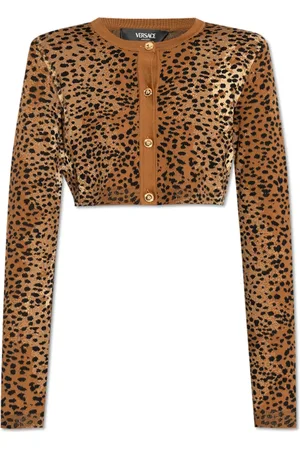 VERSACE Femme, Pulls, Brun, Taille: 38 FR Gilet avec motif animal