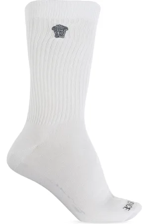 VERSACE Homme, Sous-vêtements, Blanc, Taille: S Chaussettes en coton avec logo