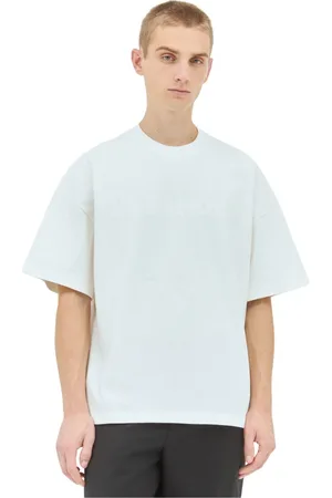 Jil Sander Homme, Tops, Blanc, Taille: L T-shirt en jersey de coton avec logo imprimé