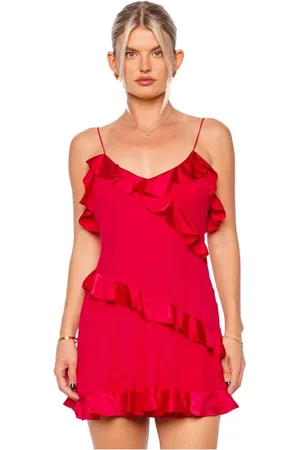 LOVESHACKFANCY Femme, Robes, Rouge, Taille: 38 FR Robe Mini en Soie à Volants