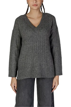 VILA Femme, Pulls, Gris, Taille: 40 FR Pull en tricot gris col en V Automne/Hiver