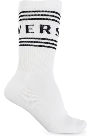 VERSACE Homme, Sous-vêtements, Blanc, Taille: S Chaussettes en coton avec logo