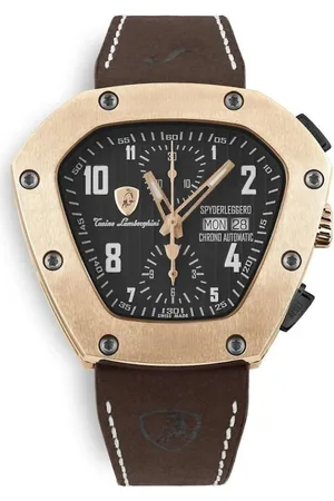AUTOMOBILI LAMBORGHINI Homme, Accessoires, Noir, Taille: ONE Size Montre chronographe automatique en cuir noir