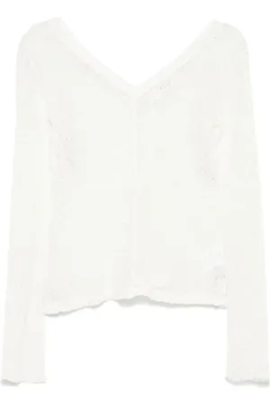 Séfr Femme, Pulls, Blanc, Taille: 40 FR Haut Blanc en Laine Crochet à Manches Longues