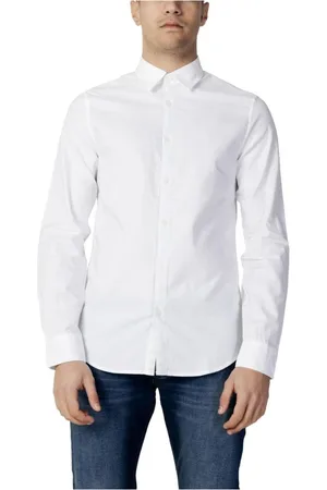 Armani Exchange Homme, Chemises, Blanc, Taille: L Chemise en Coton à Manches Longues Collection