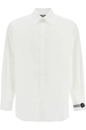 Moschino Homme, Chemises, Blanc, Taille: 2XL Chemise en Coton à Manchettes Imprimées Uniques