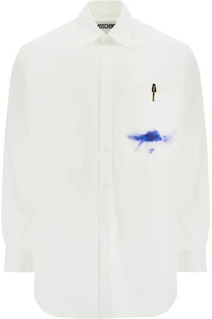 Moschino Homme, Chemises, Blanc, Taille: L Chemise à poche imprimée avec bouton