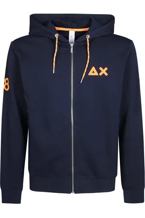 sun68 Homme, Sweatshirts et sweats à capuche, Bleu, Taille: L Sweat à capuche en coton fluorescent avec patch zippé