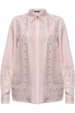 VERSACE Femme, Blouses et Chemises, Rose, Taille: 38 FR Chemise en soie à patte de boutonnage cachée