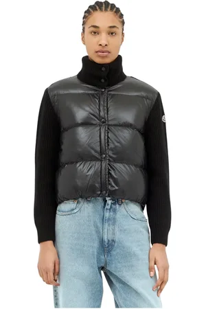 Moncler Femme, Vestes, Noir, Taille: 42 FR Cardigan rembourré en laine avec fermeture éclair