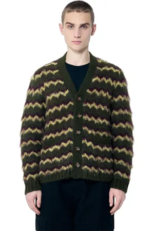Brain Dead Homme, Pulls, Vert, Taille: L Cardigan Zig Zag en Laine