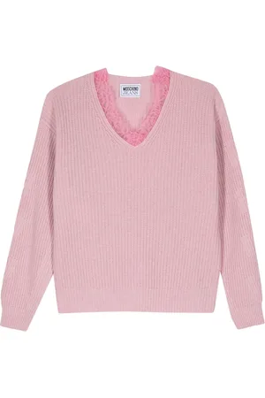 Moschino Femme, Pulls, Rose, Taille: 42 FR Pull Rose en Laine Mélangée Half-Cardigan