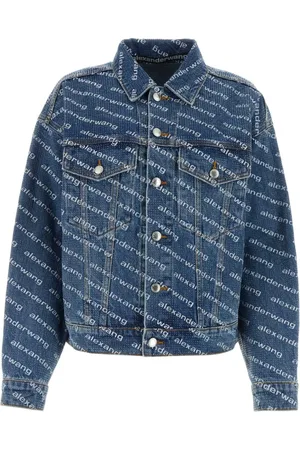 Alexander Wang Femme, Vestes, Bleu, Taille: 40 FR Veste Denim Imprimée Oversize Élégante