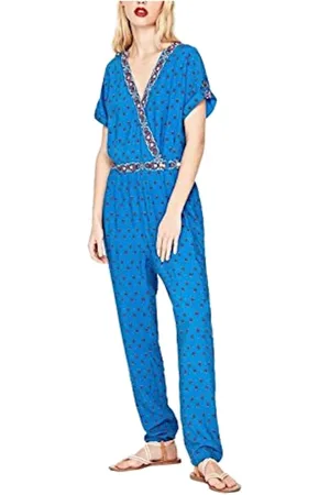 Pepe Jeans Femme, Combinaisons et Ensembles, Bleu, Taille: 40 FR Combinaison Bleue Imprimée avec Manches Courtes