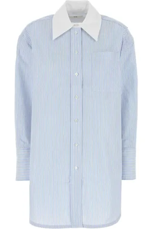 CO Femme, Blouses et Chemises, Bleu, Taille: 36 FR Chemise Oversize en Popeline Brodée
