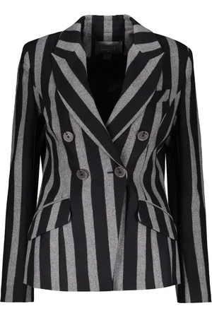 LORENA ANTONIAZZI Femme, Vestes, Noir, Taille: 38 FR Blazer en laine rayée avec col à revers