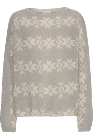 American Dreams Femme, Pulls, Multicolore, Taille: 40 FR Pull Nordique Gris Clair Imprimé Blanc