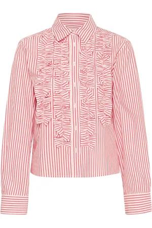 Part Two Femme, Blouses et Chemises, Rouge, Taille: 40 FR Chemisier à Rayures Rouges avec Volants