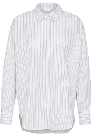 Kaffe Femme, Blouses et Chemises, Blanc, Taille: 48 FR Chemise à rayures avec détail à nouer