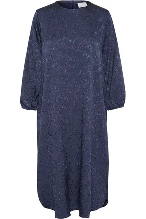 Kaffe Femme, Robes, Bleu, Taille: 44 FR Robe à Fermeture Éclair Midnight Marine avec Manches Bouffantes