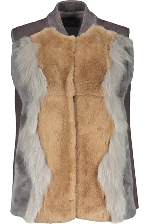 LORENA ANTONIAZZI Femme, Vestes, Gris, Taille: 42 FR Gilet en tricot avec insertions de fourrure et poches