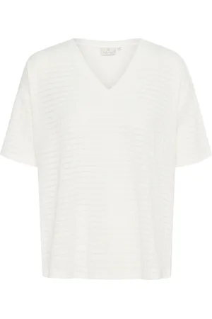 Kaffe Femme, Tops, Blanc, Taille: 38 FR Tee-shirt à col en V simple Craie