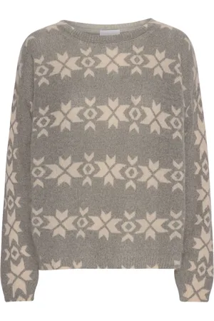 American Dreams Femme, Pulls, Multicolore, Taille: 40 FR Pull Nordique Gris Avec Imprimé Blanc