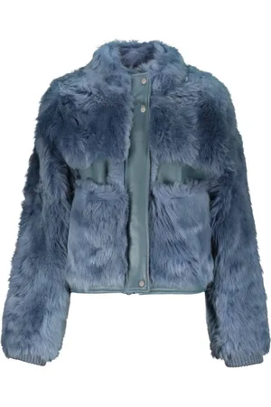 LORENA ANTONIAZZI Femme, Vestes, Bleu, Taille: 38 FR Veste en peau lainée avec inserts en cuir