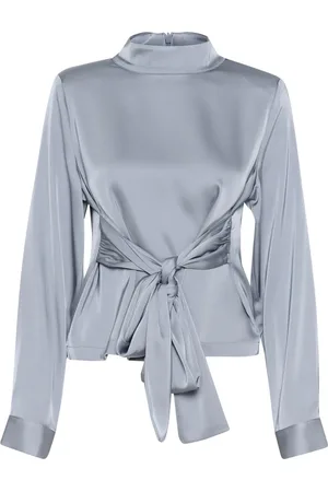 Gestuz Femme, Blouses et Chemises, Bleu, Taille: 44 FR Élégante Chemisier à Manches Longues Gris Bleu