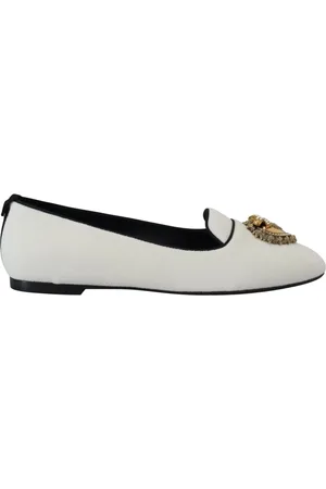 Dolce & Gabbana Femme, Chaussures, Blanc, Taille: 35 1/2 EU Mocassins Élégants avec Détail de Cœur Doré