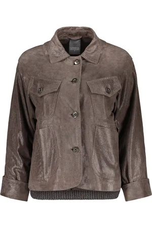 LORENA ANTONIAZZI Femme, Vestes, Brun, Taille: 38 FR Veste en cuir classique avec inserts en tricot