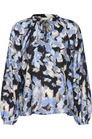 Kaffe Femme, Blouses et Chemises, Multicolore, Taille: 42 FR Blouse à Motifs Graphiques en Noir/Bleu
