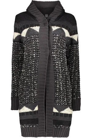 LORENA ANTONIAZZI Femme, Pulls, Gris, Taille: 38 FR Gilet en laine tricotée avec capuche et perles