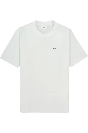 NN.07 Homme, Tops, Blanc, Taille: S T-shirt en Coton Blanc Brodé