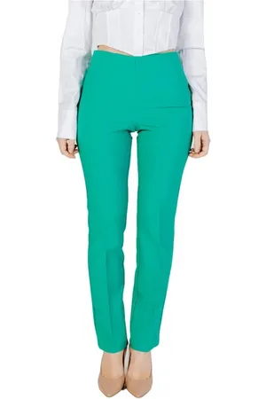 SANDRO FERRONE Femme, Pantalons, Vert, Taille: 36 FR Pantalon Regular Printemps/Été avec Élasthanne