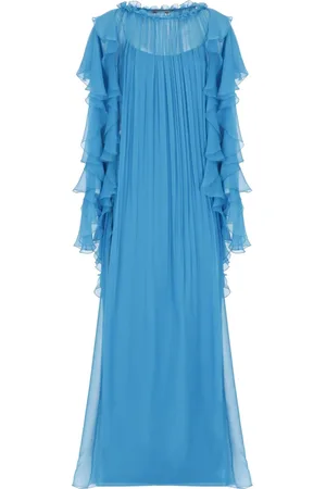 Alberta Ferretti Femme, Robes, Bleu, Taille: 40 FR Robe Bleue avec Encolure Arrondie Bouclée