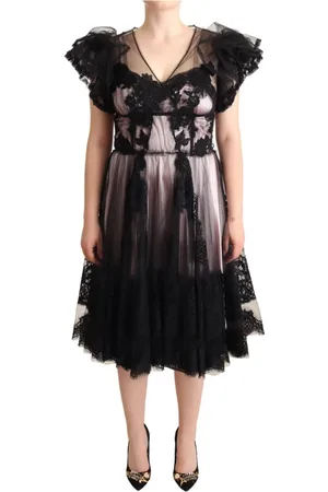 Dolce & Gabbana Femme, Robes, Noir, Taille: 42 FR Élégante Robe Midi en Dentelle Florale
