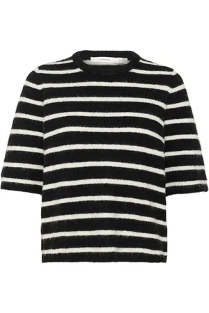 Gestuz Femme, Pulls, Noir, Taille: 42 FR T-shirt à rayures avec demi-manches
