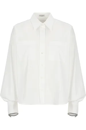 Brunello Cucinelli Femme, Blouses et Chemises, Blanc, Taille: 38 FR Chemise Blanche en Coton avec Col