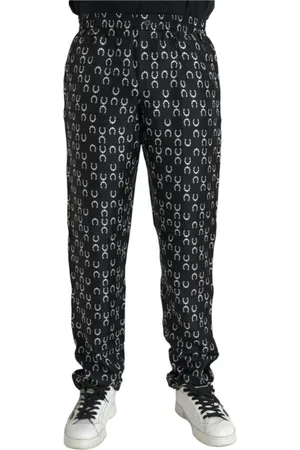Dolce & Gabbana Homme, Pantalons, Noir, Taille: M Pantalon en Soie Noir avec Imprimé Fer à Cheval