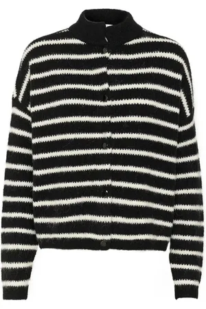 Gestuz Femme, Pulls, Noir, Taille: 44 FR Cardigan Court Rayé Noir Ivoire