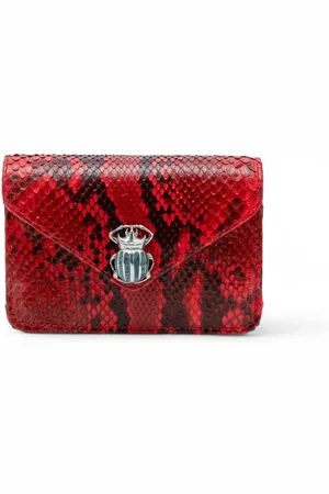 CLARIS VIROT Femme, Sacs, Rouge, Taille: ONE Size Porte-Cartes en Python Rouge