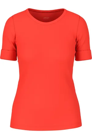 Marc Cain Femme, Tops, Rouge, Taille: 42 FR T-shirt à manches longues en coton côtelé extensible