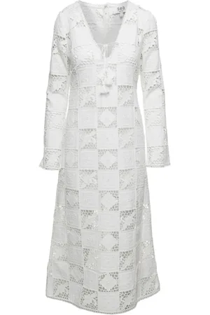 SEA Femme, Robes, Blanc, Taille: 40 FR Robe Blanche Brodée Col en V