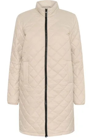 Kaffe Femme, Manteaux, Gris, Taille: 42 FR Veste Longue Matelassée Gris Plume